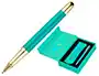 BOLIGRAFO Y ESTUCHE BELIUS SOIREE COLOR ART DECO TURQUESA Y DORADO TINTA AZUL CAJA DE DISEÐO