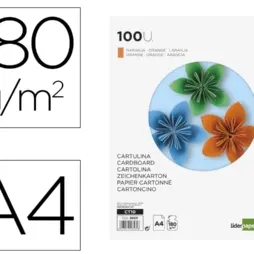 CARTULINA LIDERPAPEL A4 180G/M2 NARANJA FUERTE PAQUETE DE 100 HOJAS